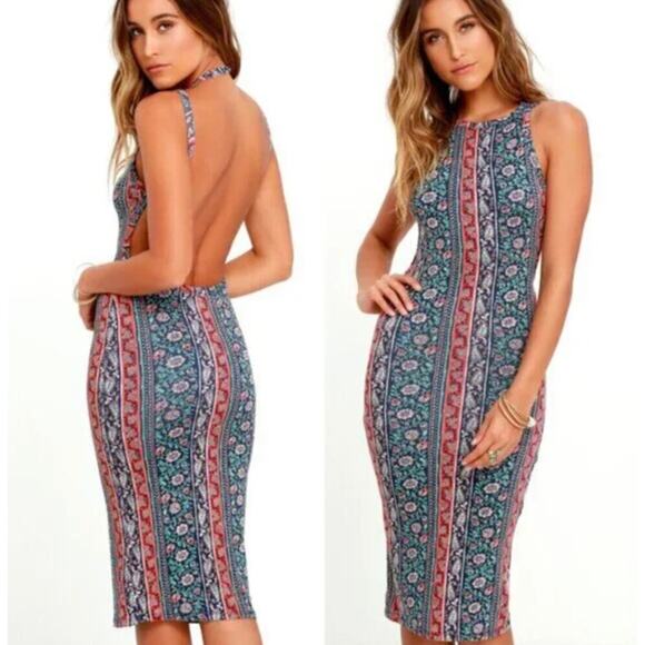 Lulu's Dresses & Skirts - Lulus Kiss the Sky Halter Open Back Midi Dress Women's Size Medium Blue Red